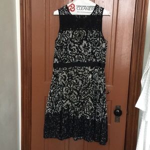 Sleeveless black with cream accents Loft dress.